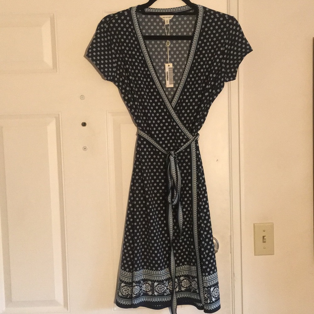 Max Studio Navy Wrap Dress Sz Small